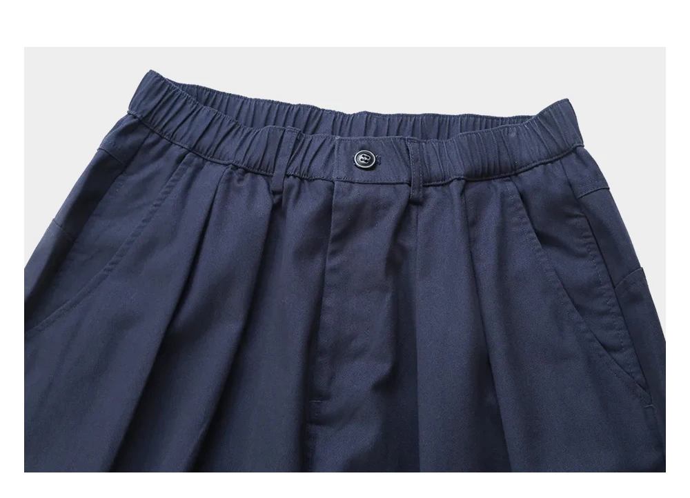 Solid Color Wide Leg Cargo Pants Mens Baggy Pleated Streetwear Elastic Waist Casual Loose Trousers Men