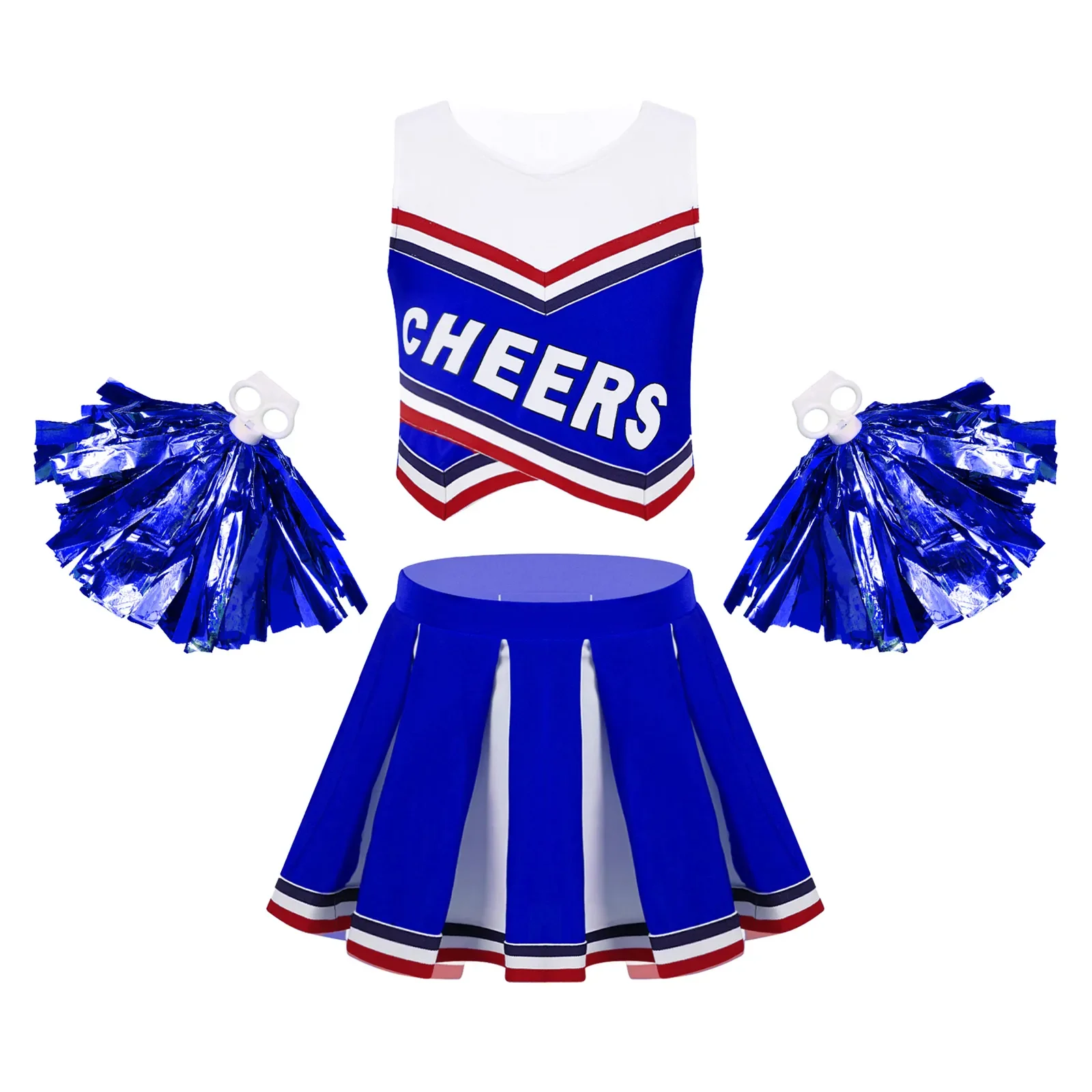 Kids Girls Cheerleading Uniform Dance Costume V Neck Printed Vest with