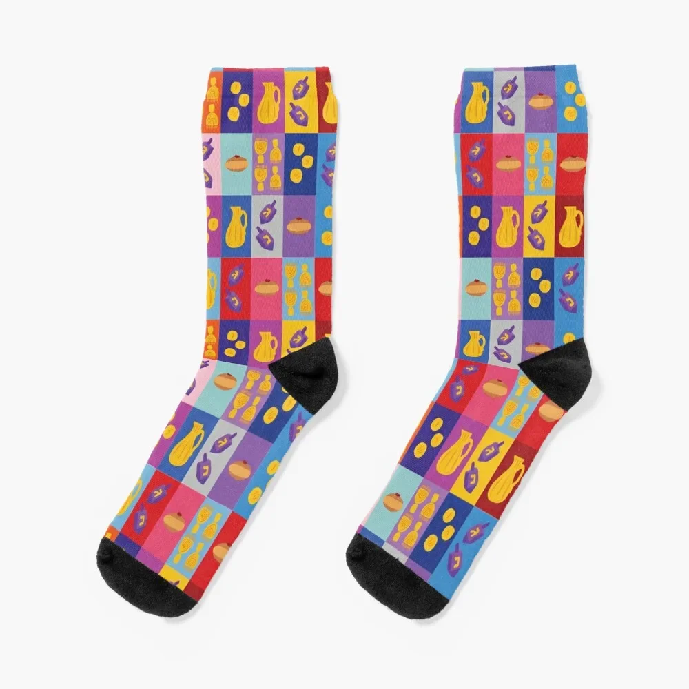 Chanukah Smorgasbord - Warm Pop Art Grid Socks happy essential hockey Men Socks Women's