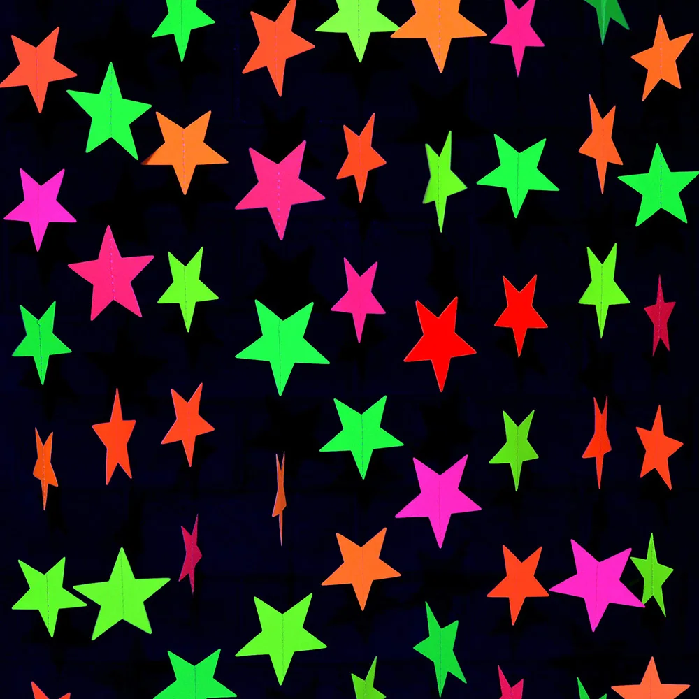 

Black Light Party Supply Neon Star Garland Hanging Decorations Birthday Party Wedding Black Light Reactive UV Glow Decorations