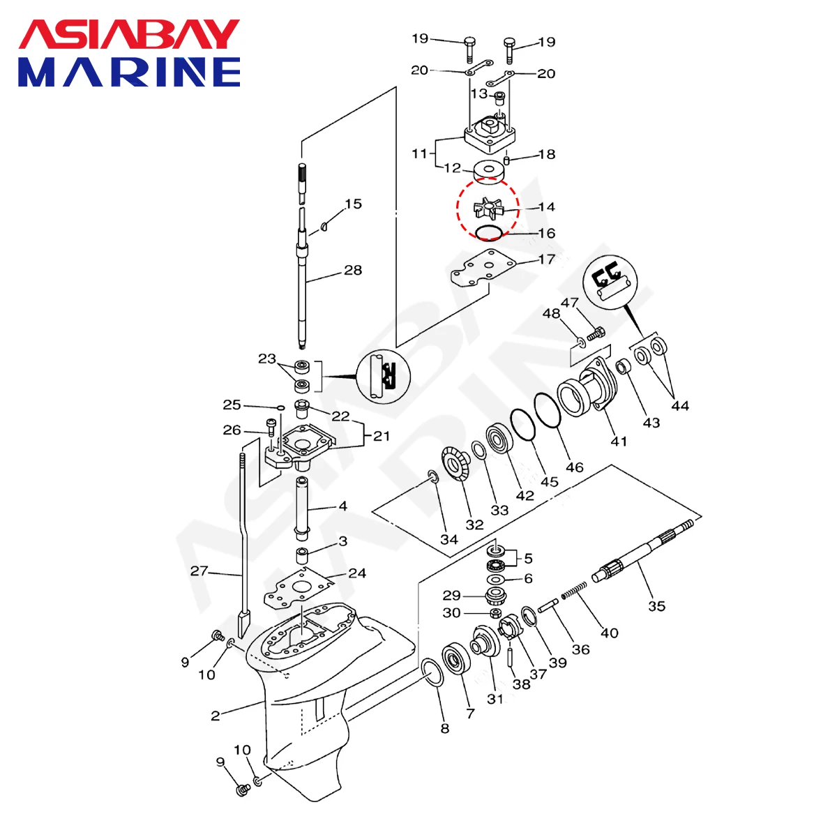 Outboard Engine Parts Marine Water Pump Water Pump Impeller Kit 63V-44352-01 Water Pump Impeller For Yamaha Outboard Engine 2/4 Stroke F9.9 F15 F20 9.9hp 15hp 20hp Boat Parts 63V-44352-01-00