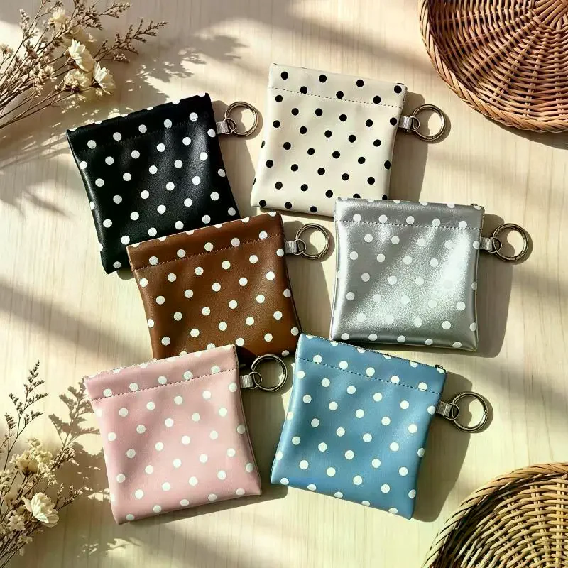 Portamonete in Pelle PU a Pois Sottile e Portatile con Portachiavi Integrato, Contiene Monete, Rossetti e Piccoli Oggetti Essenziali - immagine 2