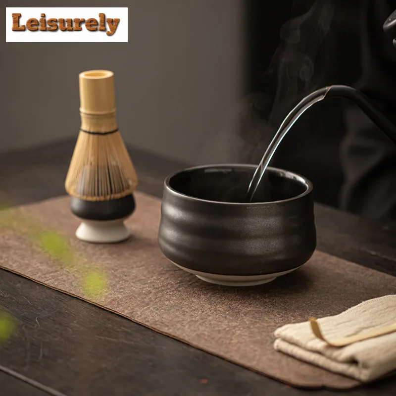 4PC Japanese Matcha Set Portable Ceramic Tea Kit Cute Cat Handmade Matcha Bowl Bamboo Whisks Brush Spoon Kitchen Gadget Gift Set