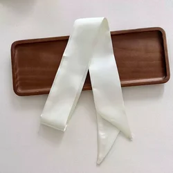 Women's Long Skinny Silk Satin Hair Scarf - Elegant Solid Color Fashion Accessory (Beige)