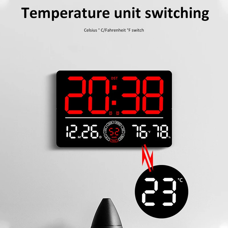 Large Digital Wall Clock Temp Date Week Humidity Display Alarm Clock Positive/Countdown 10 Brightness Adjustment Home LED Clocks digital wall clock smart led wall clock