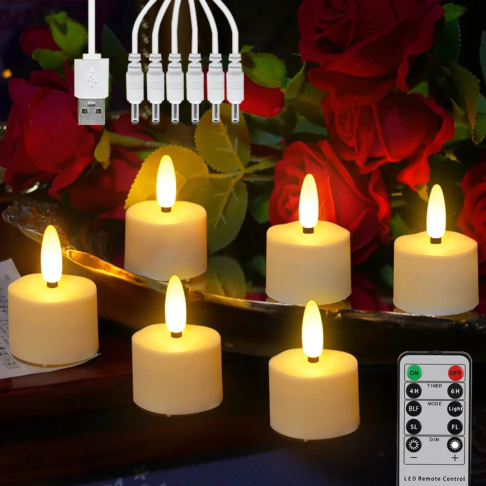 

LED Electronic Candle lamp Timer Remote Rechargeable Candle Flickering Flames Valentine's day Birthday Home Decoration Tealights