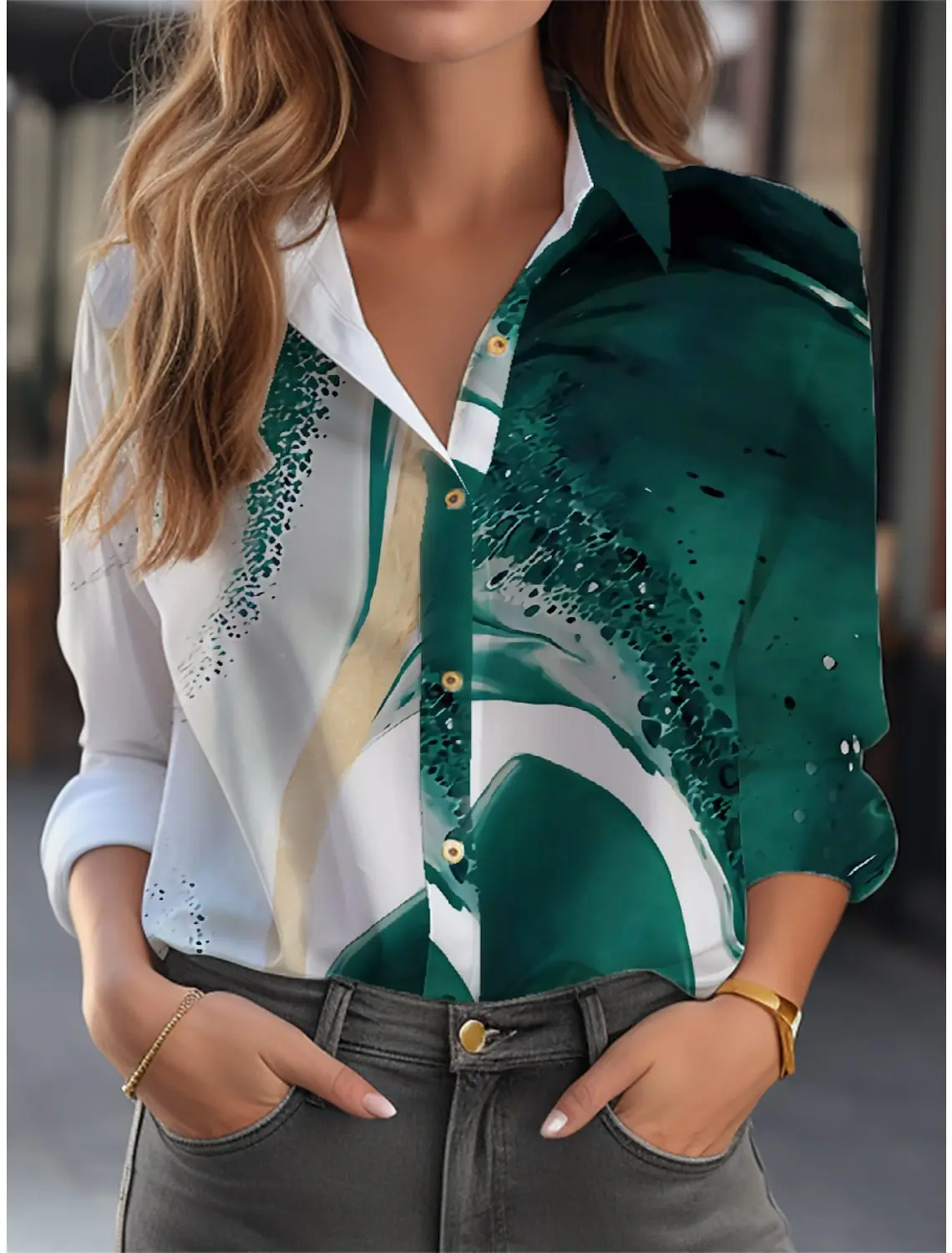 3D Print Shirt  Blouse For Women's Fashion Lapel Single Breasted Elegant Office Ladies Clothing Long Sleeved Casual Cardigan Top