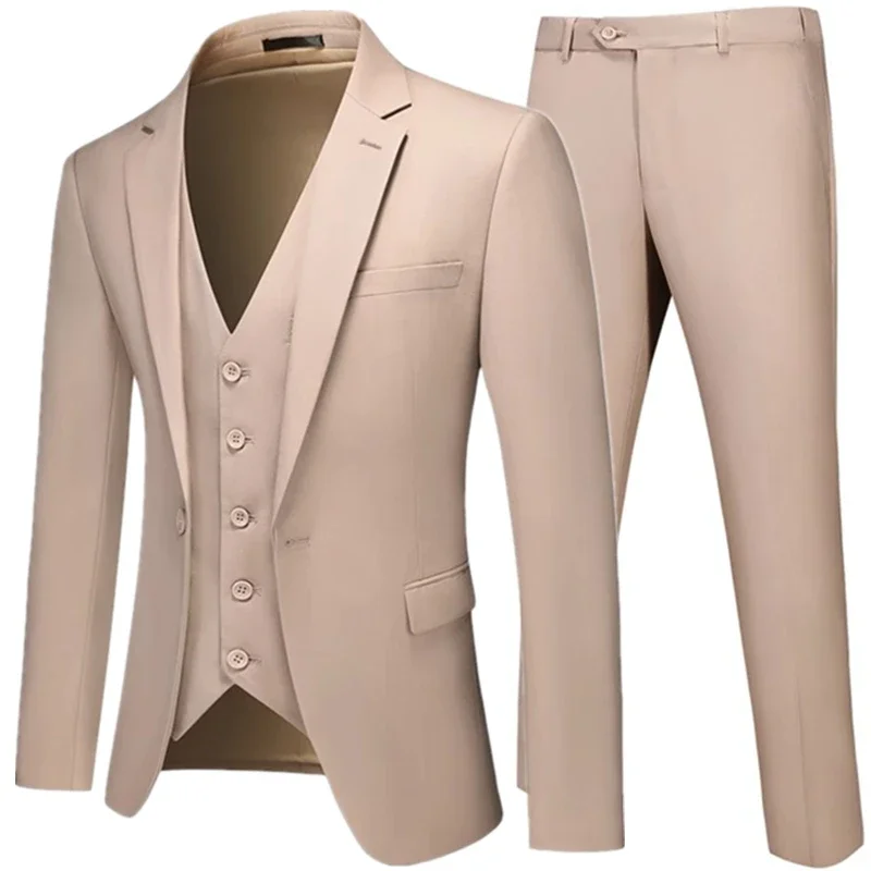 

2023 Fashion New Men's Leisure Boutique Business Solid Color Slim Fit Suit Blazers Vest Pants 3 Pcs Set Dress Jacket Trousers