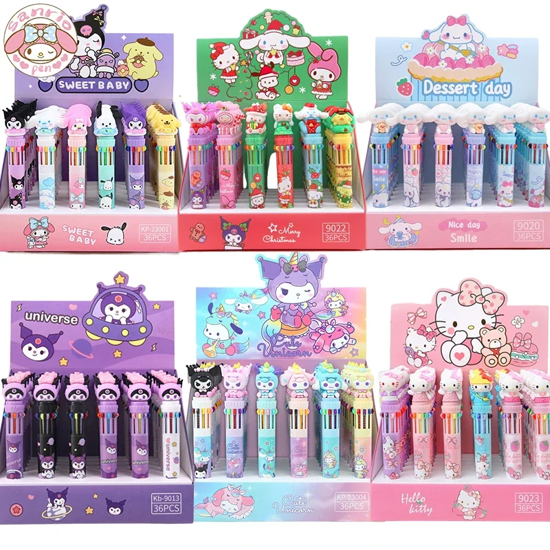 

New Sanrio 36pcs Ballpoint Pen 10-color Kuromi Cartoon Students Writing Supplies 0.7 Hand-account Painting Pens Boxed Wholesale