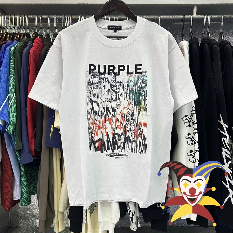 

PURPLE T-shirt Letter Graffiti Tie Dye Print Large Couple Top Short Sleeve