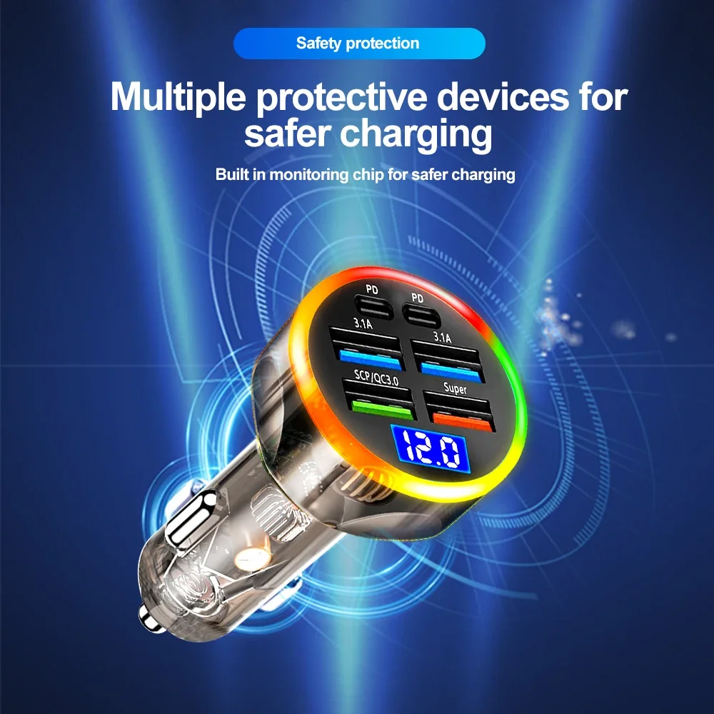 Car Charger 6 In 1 Multi-port 200W