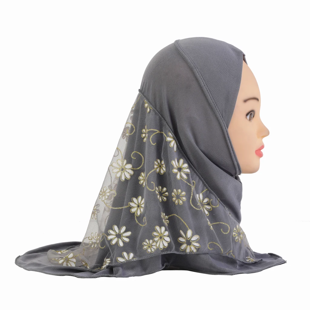 beautiful small girl hijab with flower net cute hijab hats caps can fit 2-5 years old girls muslim baby headscarf muslim hijab