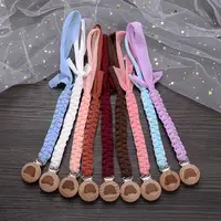 Wooden Round Baby Nipple Clip Handmade Weave Cotton Anti-Drop Baby Pacifier Chain For Nursing Chewing Toys Boy Girl Shower Gifts 1