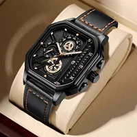 Men Quartz Watches Alloy Dial Business Men Watch PU Leather Strap Big Dial Square Sports Watch Cool Black Wristwatch for Man 1
