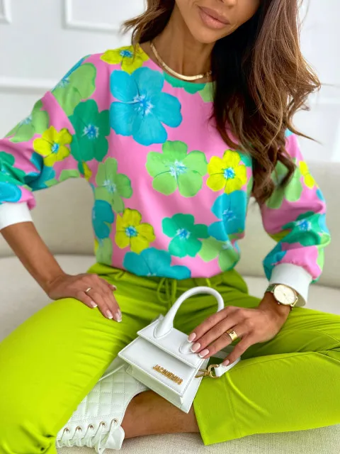 2024 Spring Lady Shirts Long Sleeve O-neck Fashion Printing Women Floral Chiffon Blouses Womens Tops Blusas Femininas Elegantes