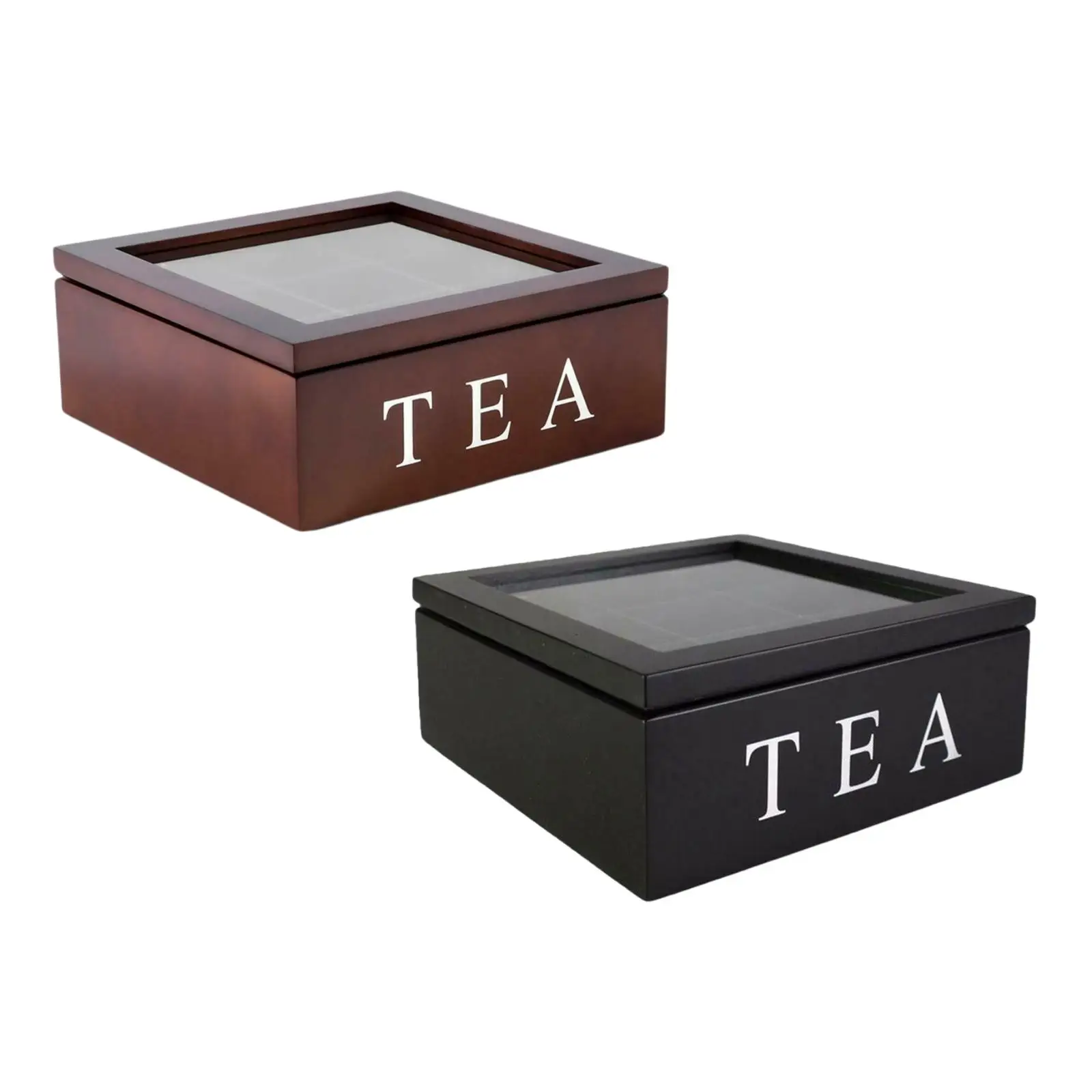 Tea Tin Box Tea Canister Airtight Container Wooden Tea Box with Viewing Window with Lid Home Tea Bag Box for Assorted Teas and Condiments Instant Coffee Packets Creamers