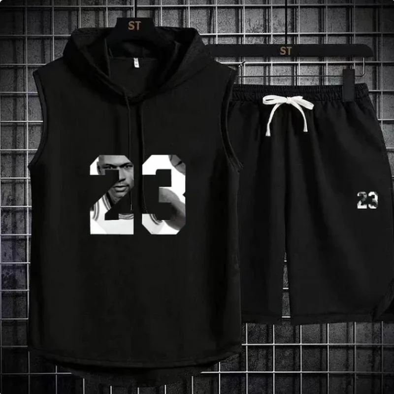 طقم بدلة رياضية من قطعتين للرجال ، تي شيرت وشورت بأكمام قصيرة ، تي شيرت بهودي ، بدلة رياضية ، موضة غير رسمية ، جديد ، صيف