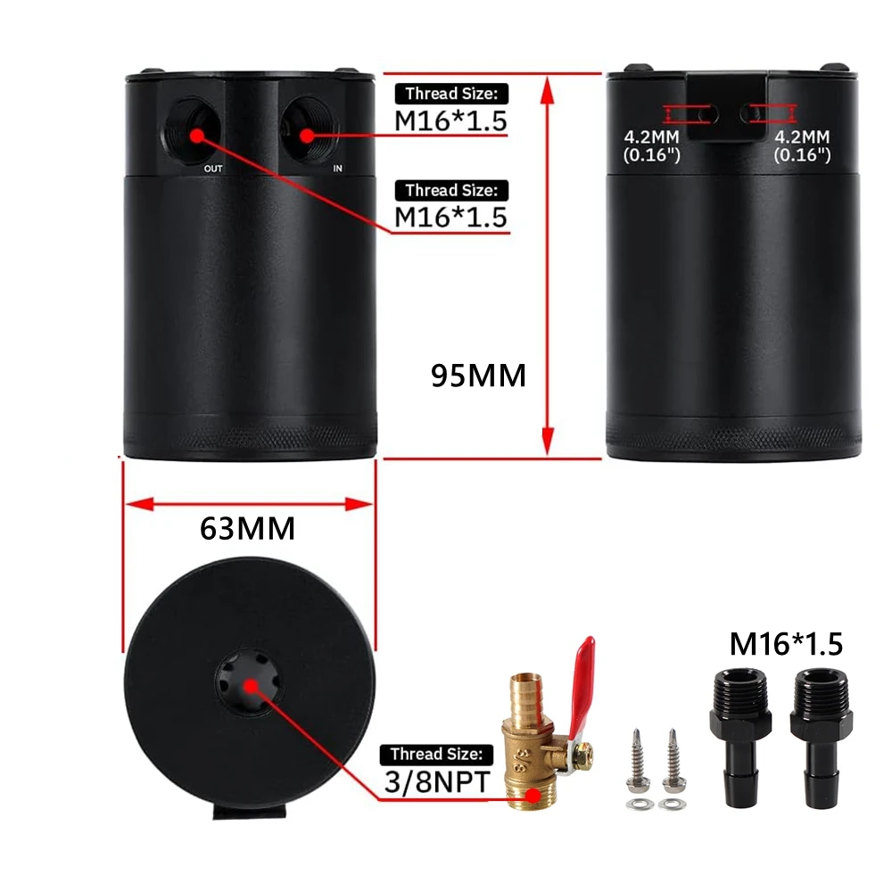 Aluminum Baffled Oil Catch Can Kit with Drain Valve