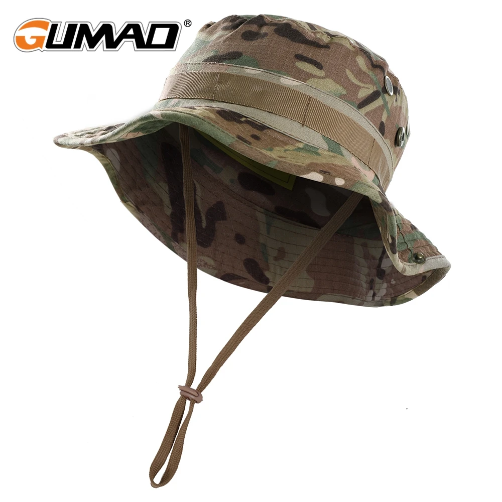 Camouflage Cap Boonie Hat Men Windproof Outdoor Sport Sun-proof Bucket Fishing Hiking Hunting Camping Climbing Hats Panama Caps