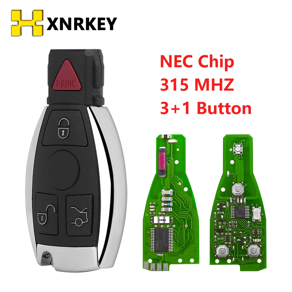 

XNRKEY 3+1Button Remote Control Key NEC Chip 433MHz for Mercedes Benz A E S G CLK SLK ML Class 2000-2017 Replace Smart key