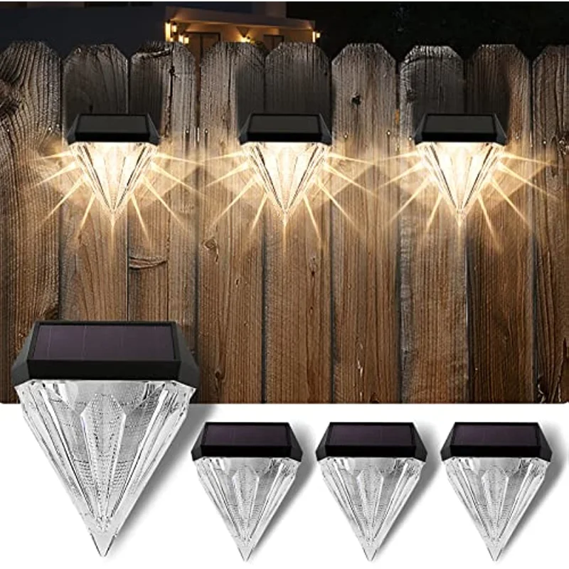 Diamond Solar Lights Outdoor Fence Deck Wall Lamps Waterproof Powered LED Garden Outside Step Lighting for Patio Decor Garden