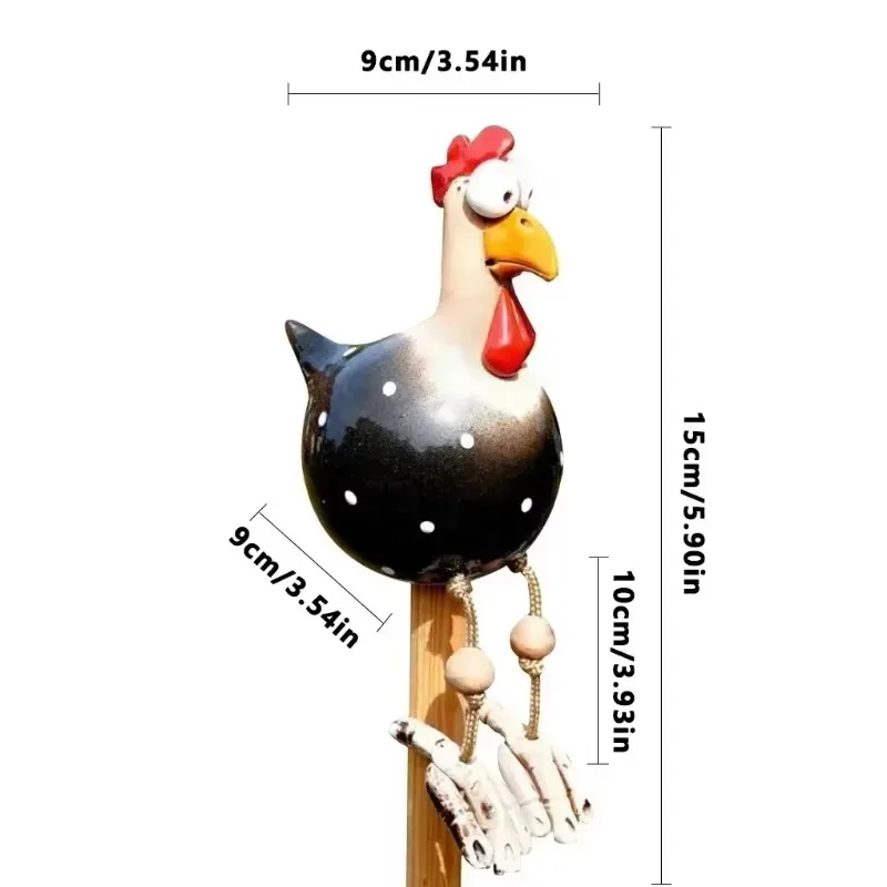 Wooden Stake Decoration Resin Crafts Funny Big Eyed Chicken Statue Long Foot Hen Sculptures Garden Fence Art Supplies
