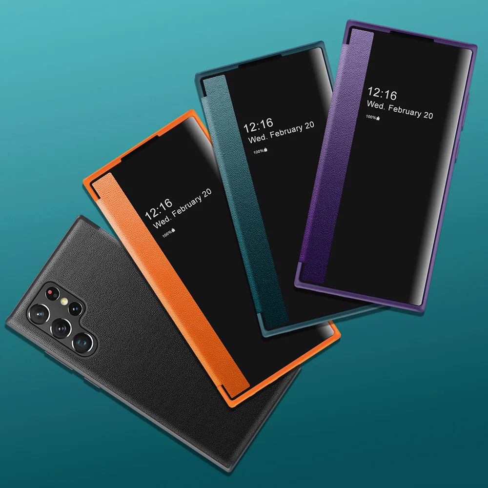 Luxury Shockproof Flip Leather Case with Window View and Book Cover Design