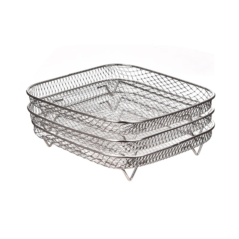Stainless Steel Three-layer Air Fryer Dehydration Rack Stackable Design Oven Universal Barbecue Oiled Food Rack