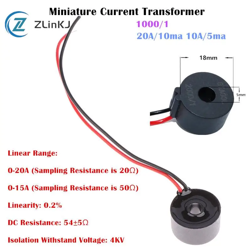 

20A/10ma 10A/5ma Current Measurement Transformer 1000/1 Ac Micro Coils Precision Lead Wire Mini Ct Current Transformer