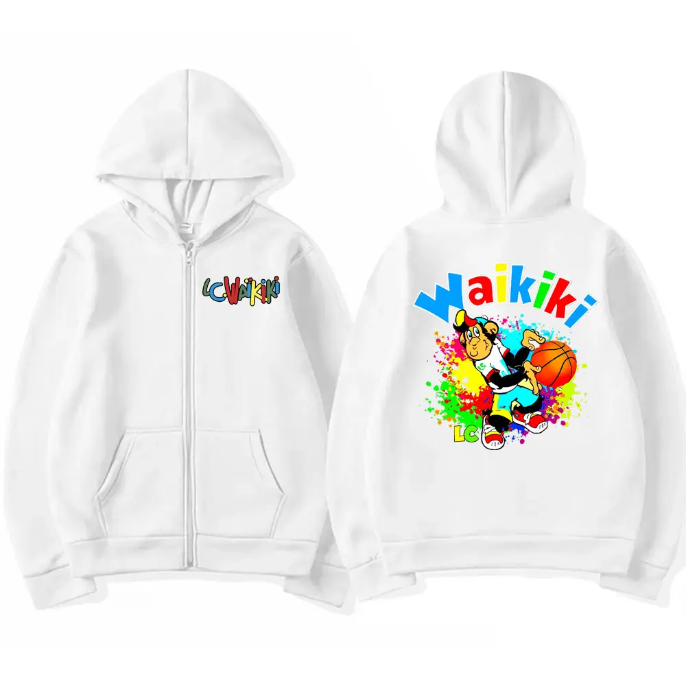 An Lc Waikiki Monkey Playing Basketball Zip Up Hoodie Men Women Casual Oversized Jacket Male Fashion Cartoon Zipper Sweatshirt