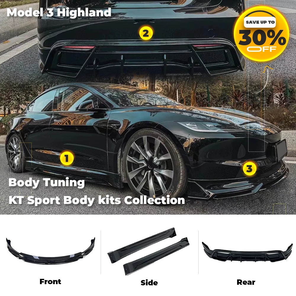 

2024 KT Sport For Tesla Model 3 Highland Body Kits Carbon Fiber Rear Diffuser Side Spillter Spoiler Bumper Lip Tesla 2023 Tuning