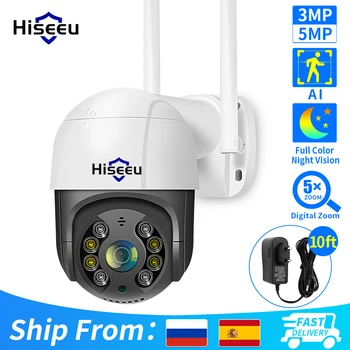 Hiseeu 4K 8MP Smart Wifi PTZ Camera 5x Zoom digitale AI rilevamento umano ONVIF Wireless CCTV IP Camera protezione di sicurezza domestica