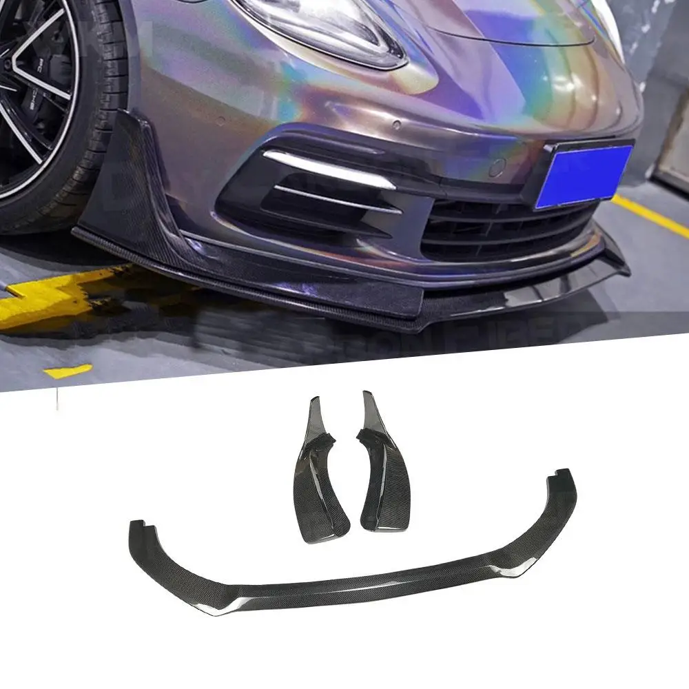 

3Pcs Dry Carbon Fiber Front Bumper Lip Spoiler Splitters Flaps Aprons For Porsche Panamera 971 2017 2018 2019 Car Styling