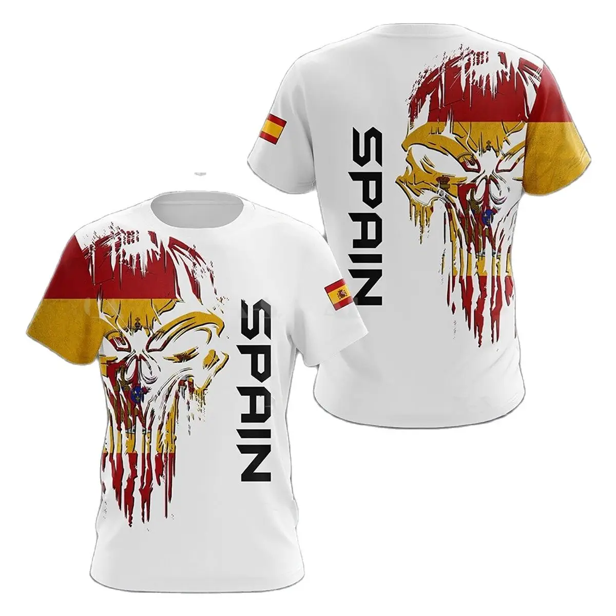 For Shirt O-Neck SPAIN Emblem Clothing T-Shirt Short National Spain Fashion Loose Large Cool Printed Men\'s Size Sleeve 3D Men