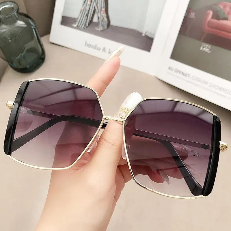 Fashion Double Eyebrow Sunglasses Women Big Frame Retro Sun Glasses Square Metal High Quality Luxury Eyewear Driving Glasses