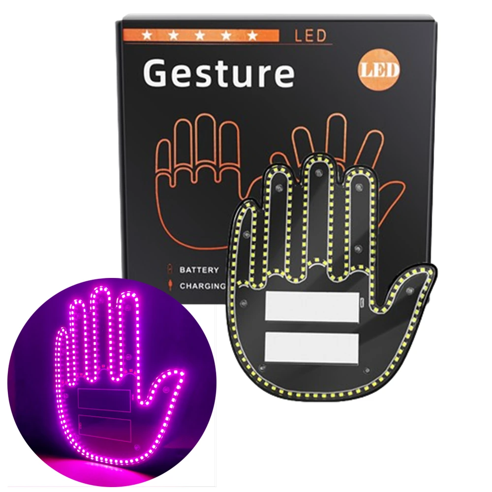 Luz LED de dedo medio de coche con gestos divertidos, señal de mano para  ventana trasera de coche, dar la ola de pájaro a los conductores -  AliExpress