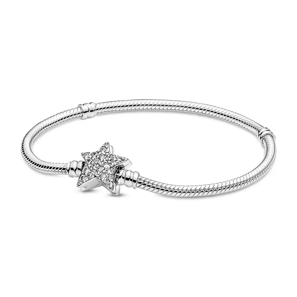 

Authentic 925 Sterling Silver Moments Asymmetric Star Clasp Fashion Snake Chain Bracelet Fit Women Bead Charm Gift DIY Jewelry