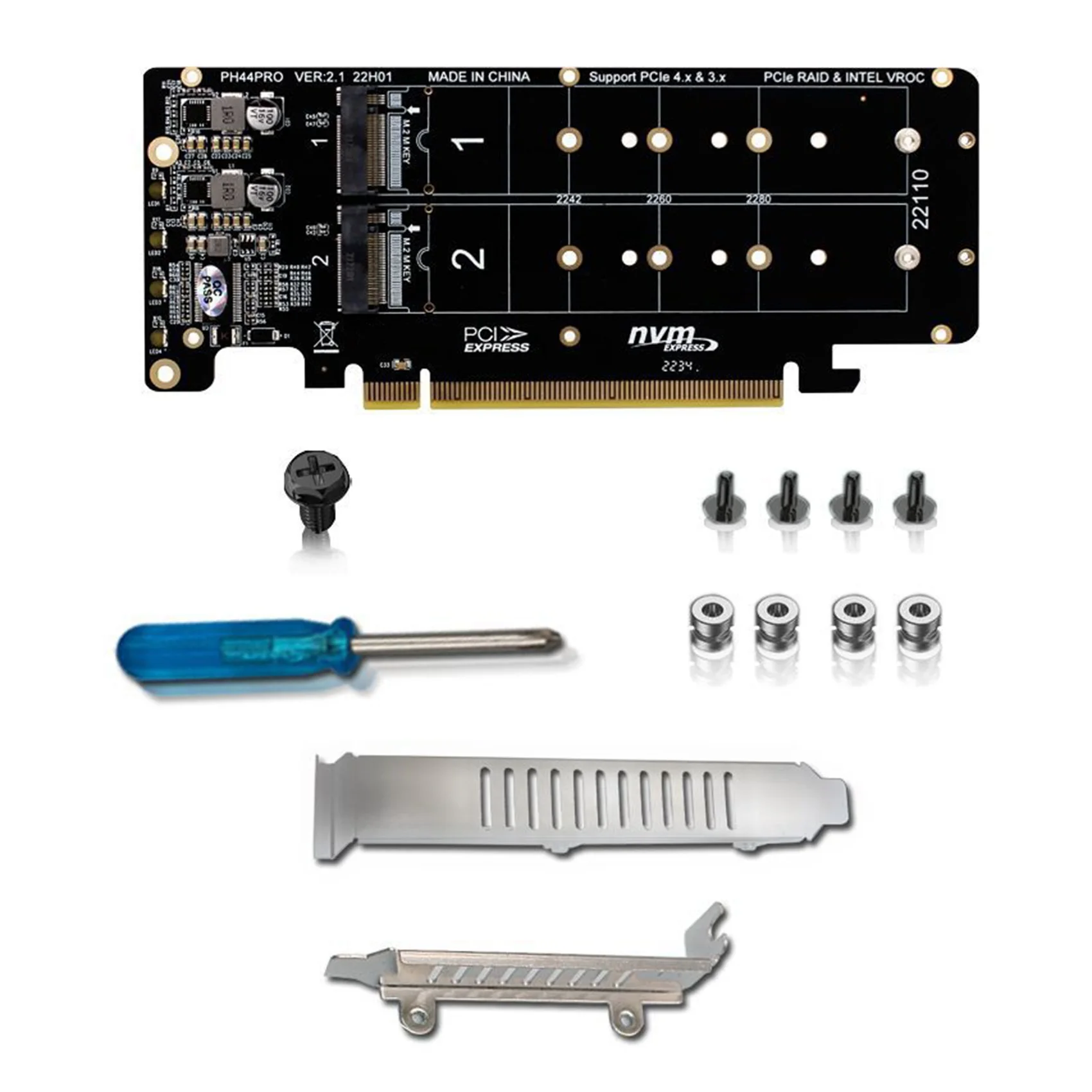 PCIE X16 to M.2 M-Key NVMEx4 SSD 2U Server Riser Card Double-Sided 4-Disk NVME PCI-EX16 Split Card nvme pcie riser card