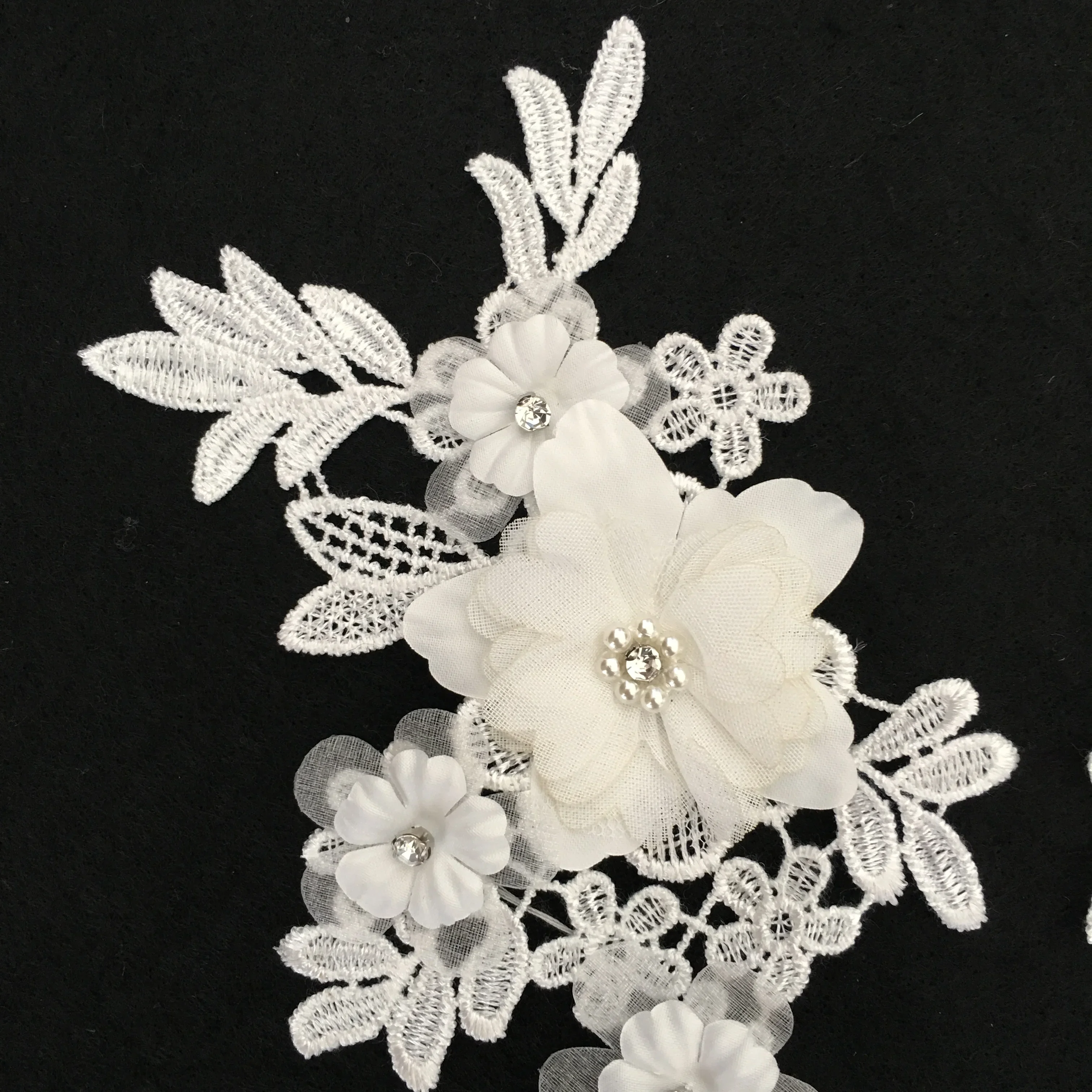 3D three-dimensional flower decoration pearl rhinestone embroidery DIY clothing craft supplies accessories Black and white