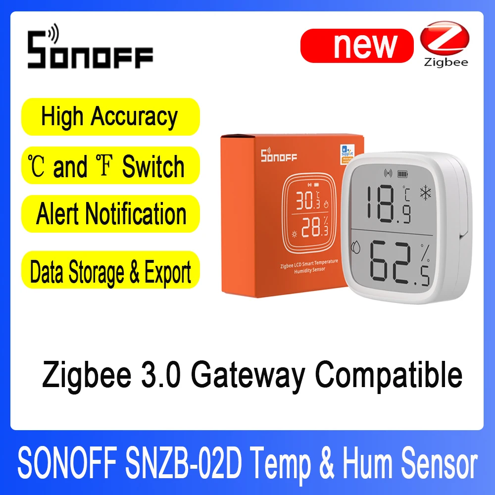 Sonoff Snzb 02D Zigbee Lcd Sensore Di Umidità Della Temperatura Intelligente Funziona Con Zigbee 3.0 Gateway Sonoff Zigbee Bridge Pro, Nspanel Pro