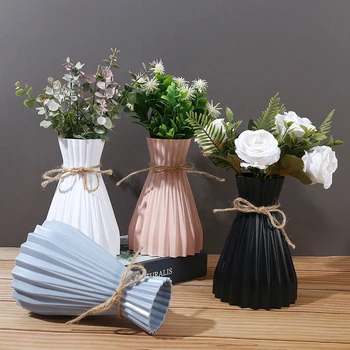 1Pc Vita stretta Origami Vaso da tavolo a strisce Semplice Decorazioni per la casa Spago creativo Fiocco Imitazione Vaso di fiori in plastica ceramica 1