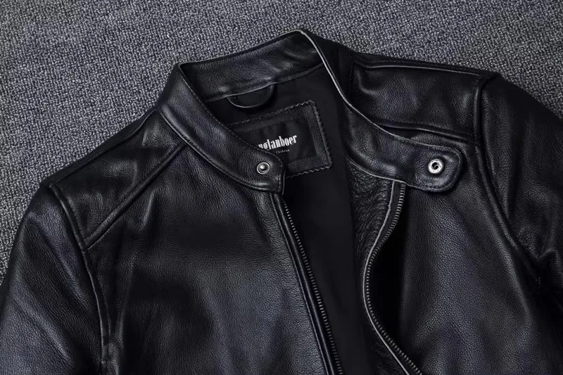 Plus Size Mens Classic Casual Leather Jacket - Slim Fit Cowhide Coat