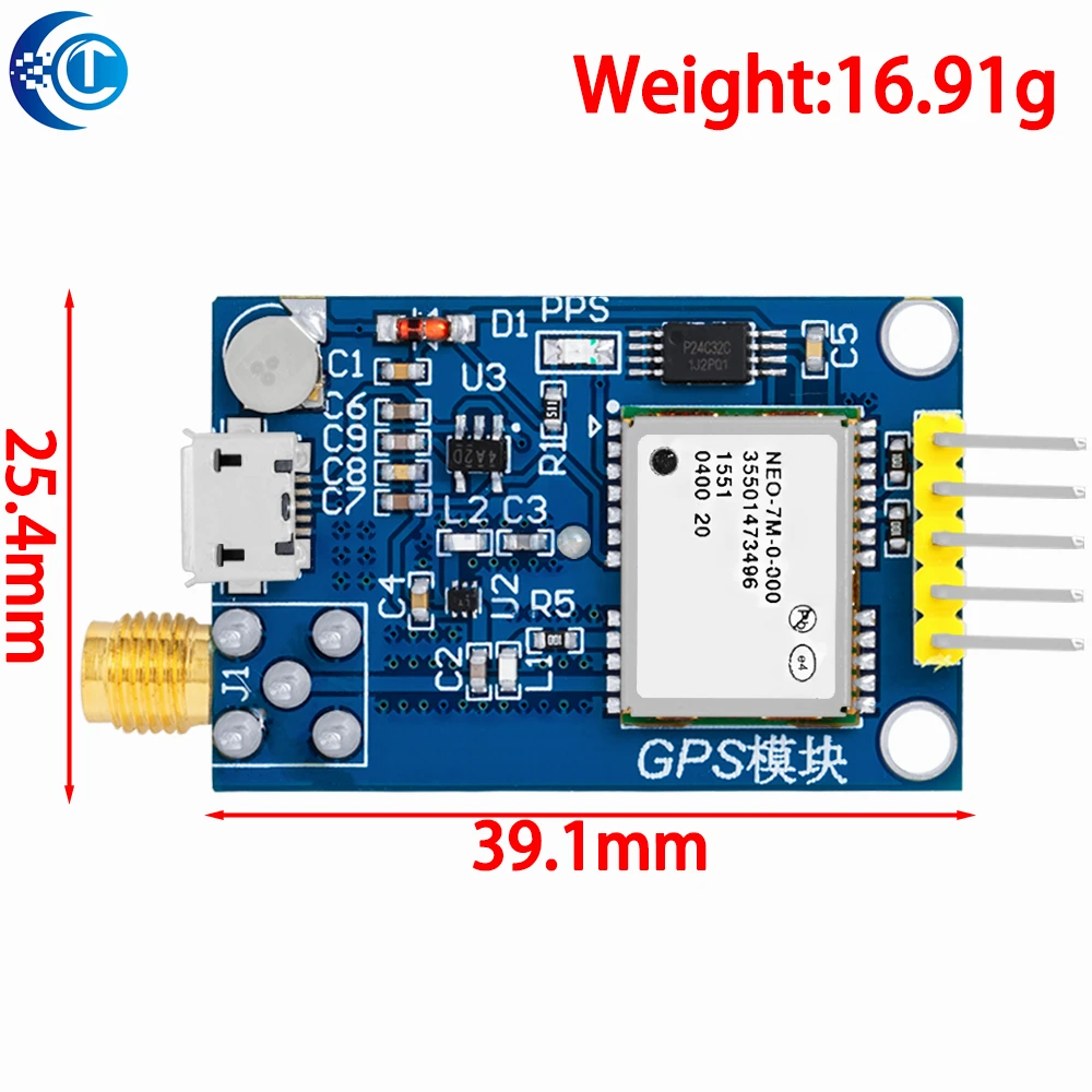 Module GPS NEO-8M avec USB pour navigation, installé sur une plaque de prototypage avec antenne externe