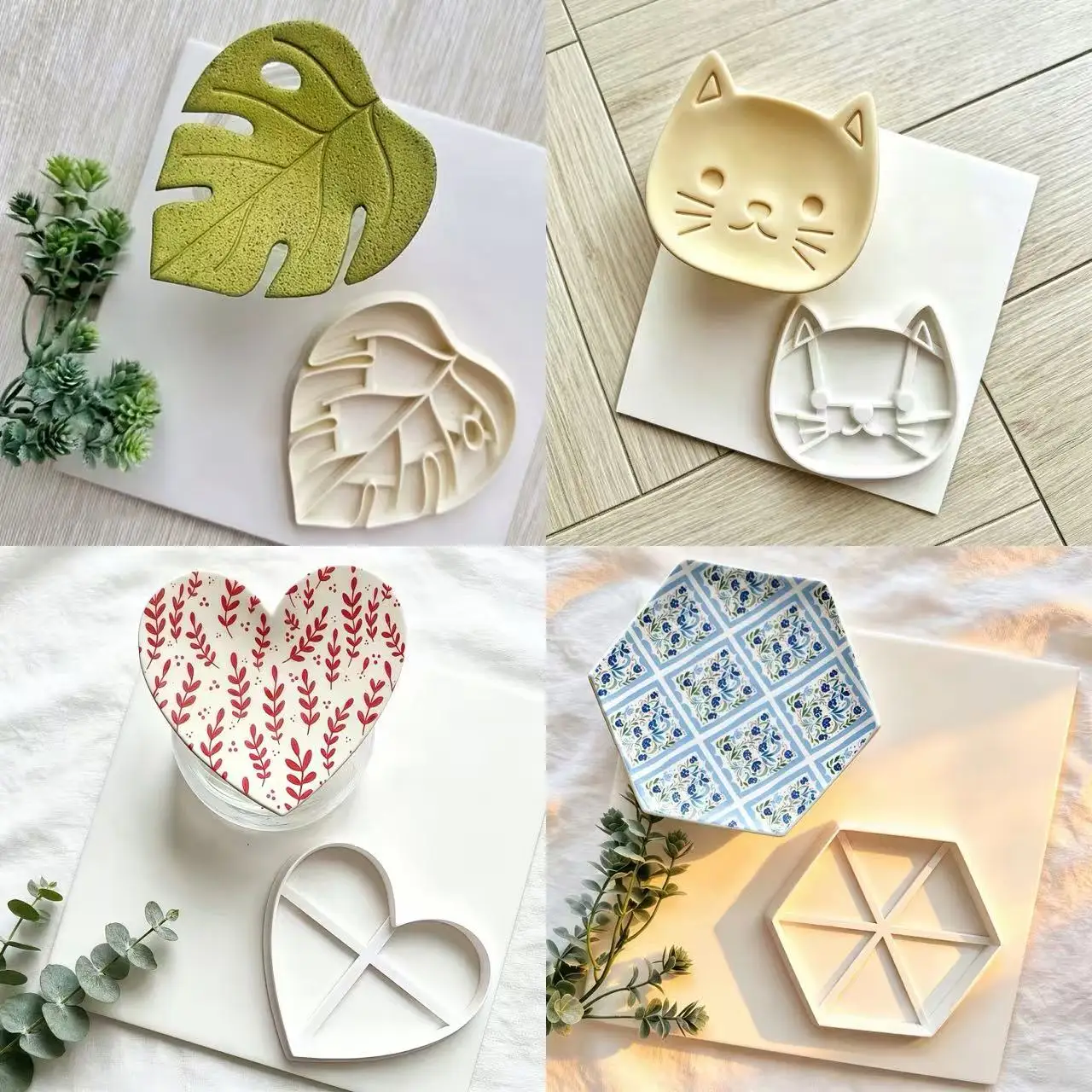 데이지 쉘 야자잎 꽃 모양 클레이 코스터 몰드 - DIY 폴리머 클레이 장식품 접시 커터 수제 접시 트레이 몰드