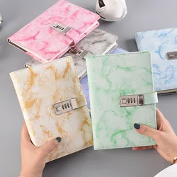 Carnet de notes en cuir épais avec Code de verrouillage, 100 feuilles de mot de passe Texture marbre, pour journal intime, fournitures scolaires et de bureau, cadeau, nouveau 