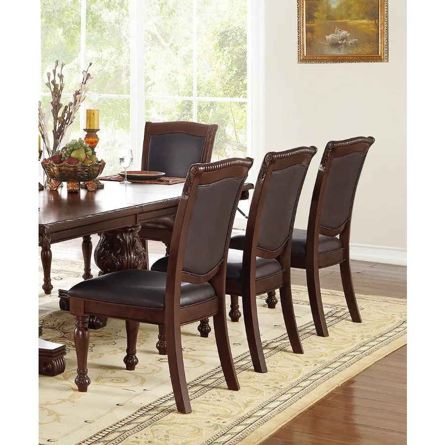 Gorgeous Formal Set of 2 Side Chairs Brown Color Rubberwood Dining Room Furniture Faux Leather Upholstered Seat