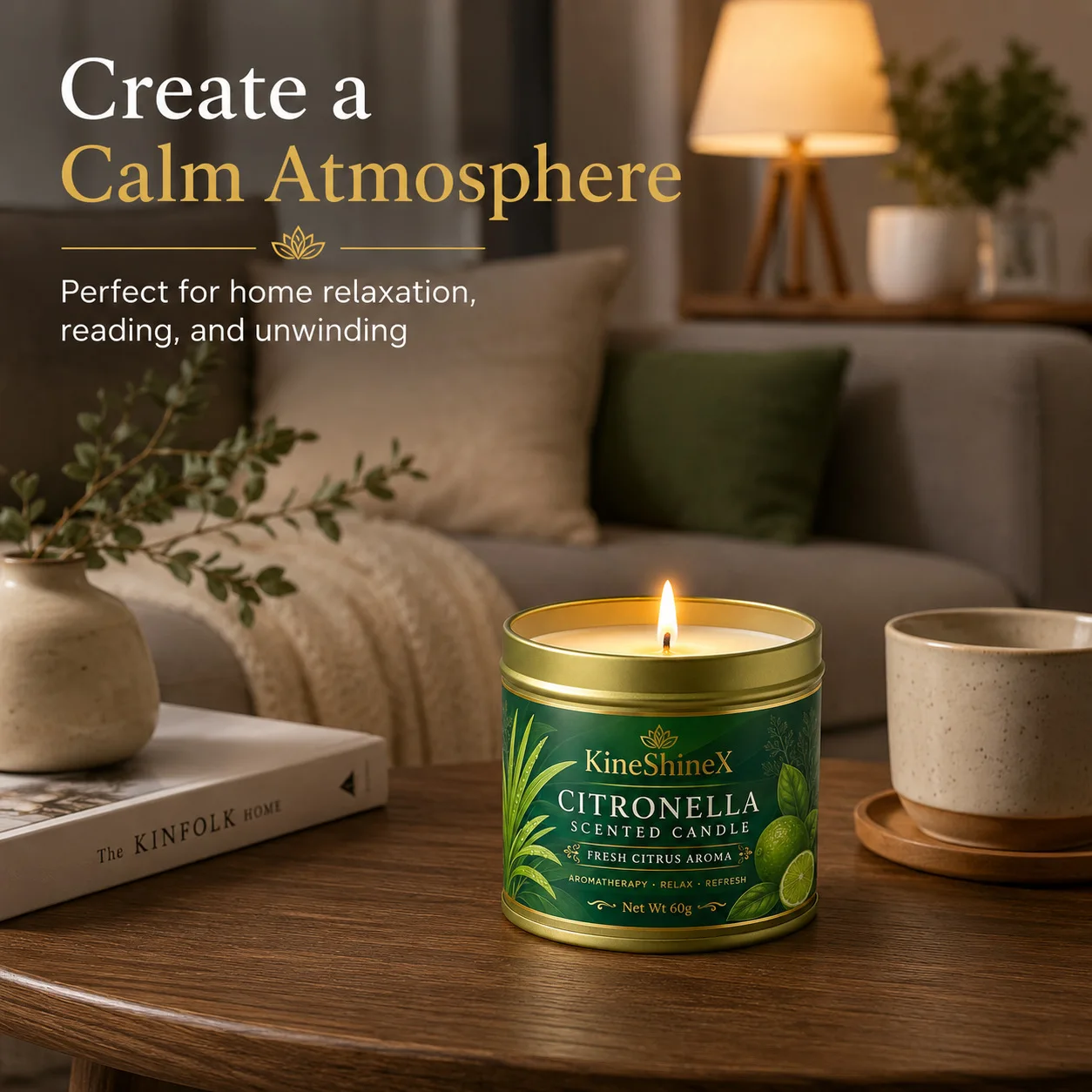 Citronella Citrus Aromatherapy Candle - Fresh Aroma, Relaxing, Long-Lasting Burn, Indoor/Outdoor Use