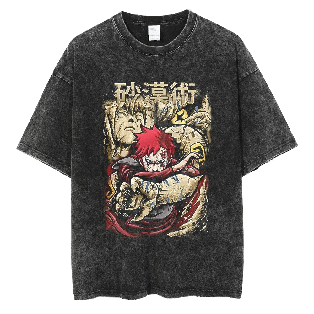 

Fashion Streetwear Men Washed T-Shirt Harajuku Japanese Anime Naruto Vintage Tshirt Summer Cotton Tops Short Sleeve T shirt