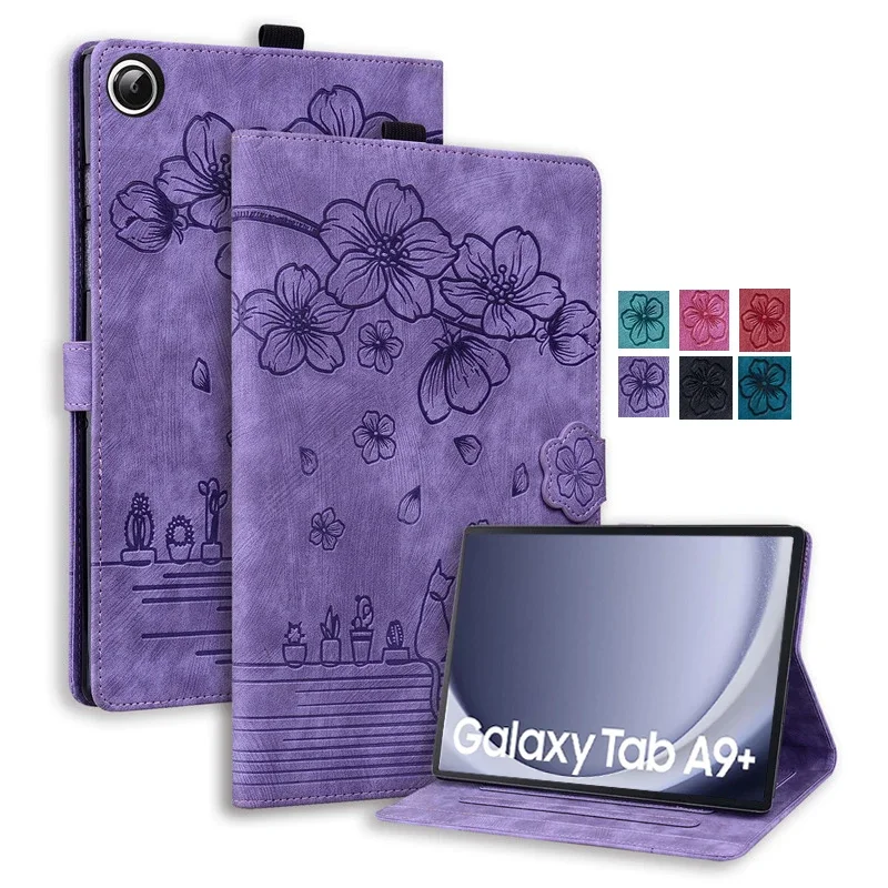 Capa Traseira para Samsung Galaxy Tab Capa para Samsung Galaxy Tab a9 Plus 11 Sm-x210 X215 X216 Cute Cat Flor em Relevo 2023