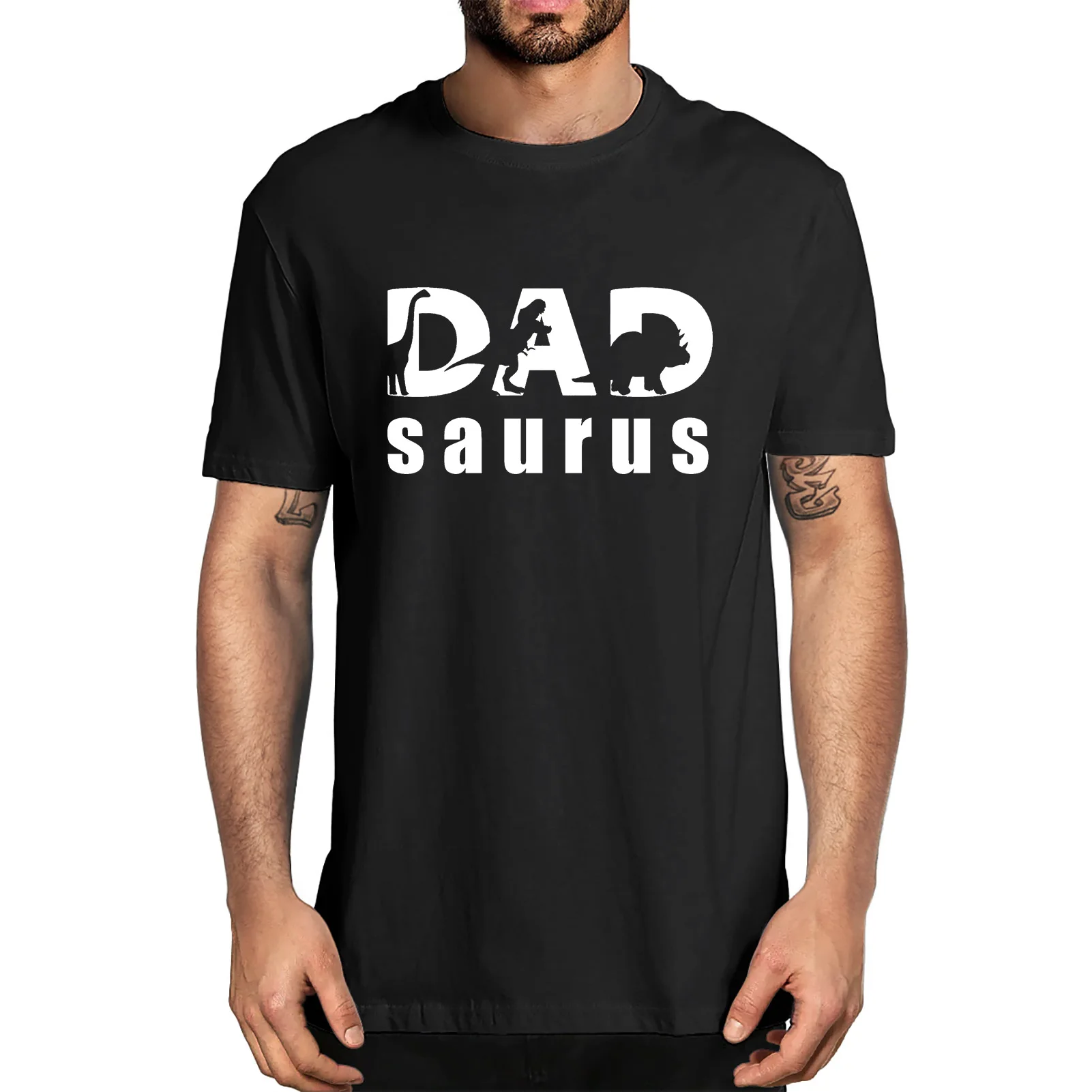 

Unisex 100% Cotton Dinosaur Dad Saurus Father's Day Gifts Funny Graphic Tee Dad Family Birthday Party Men's Short Sleeve T-Shirt